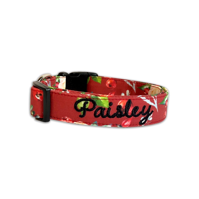 Cranberry Christmas Floral Dog Collar Embroidered Dog Collar Etsy