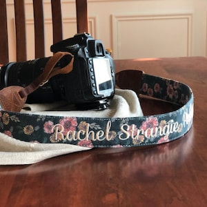 Floral Camera Strap, Personalized Camera Strap, Leather Camera Strap, Monogramed Camera Strap, Embroidered Camera Strap