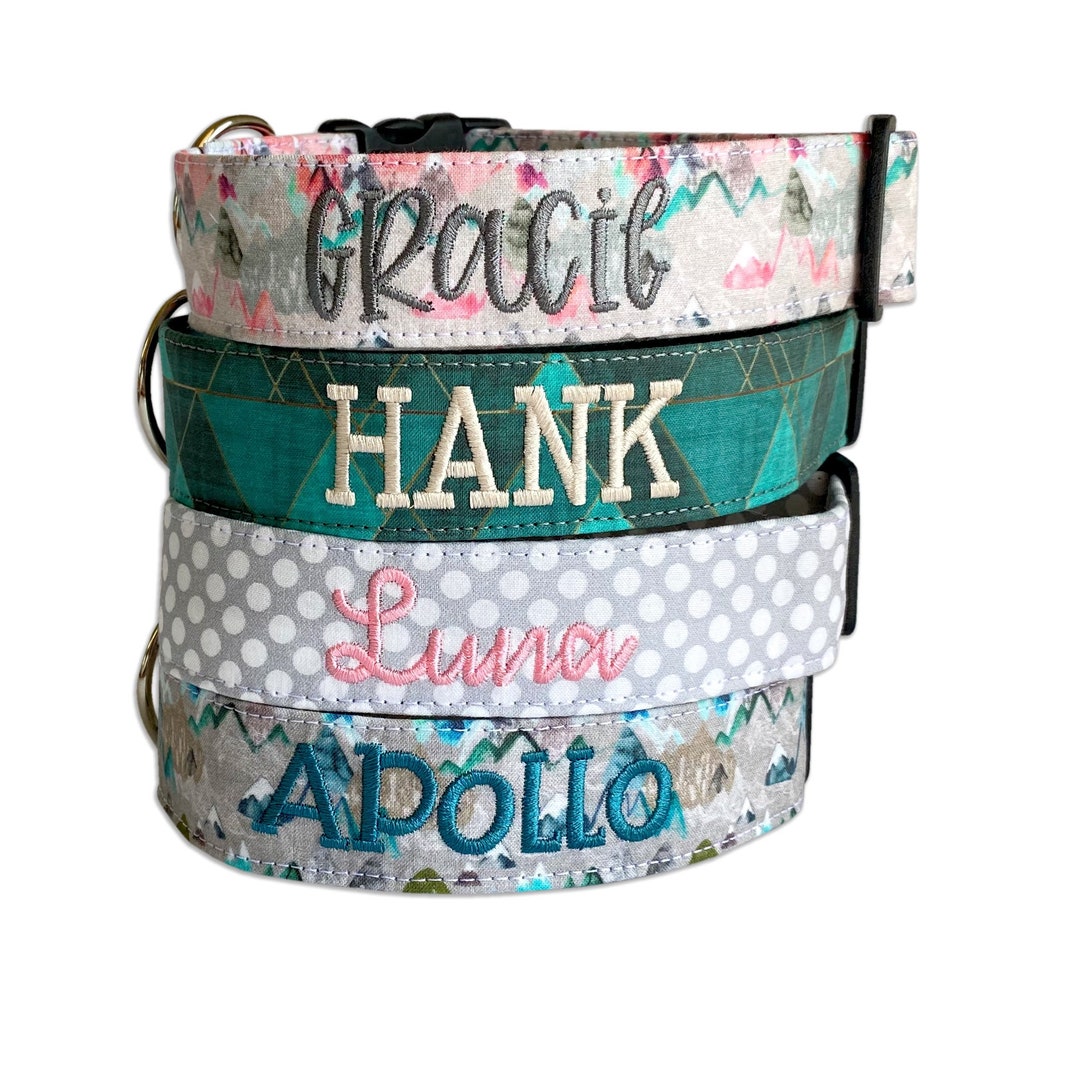 Dog Collar, Embroidered Dog Collar, Personalized Dog Collar, Polka Dot
