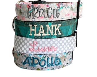 Dog Collar, Embroidered Dog Collar, Personalized Dog Collar, Polka Dot Dog Collar, Collar, Mountain Dog Collar, Custom Dog Collars, Dog Tag