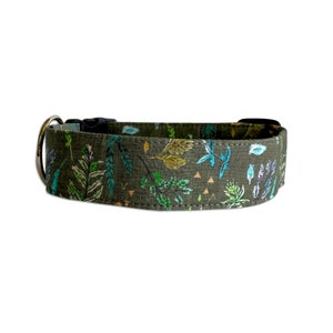 Dog Collar, Embroidered Dog Collar, Personalized Dog Collar, Plants Dog Collar, Collar, Herbal Collar, Green dog collar