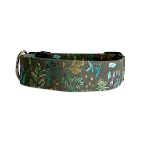 Dog Collar, Embroidered Dog Collar, Personalized Dog Collar, Plants Dog Collar, Collar, Herbal Collar, Green dog collar