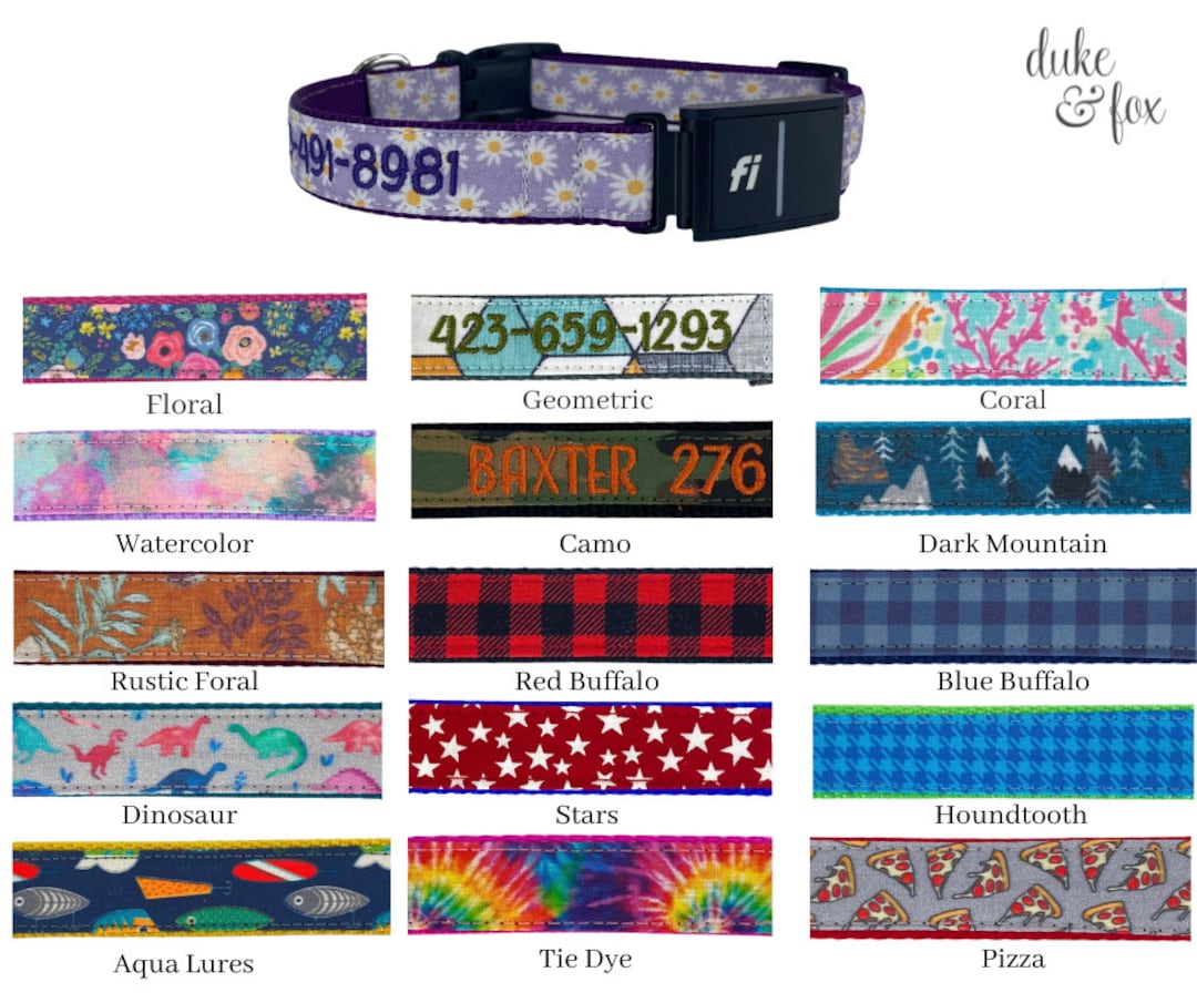 Series 3 Fi Dog Collar Compatible Collar, Embroidered Fi Dog Collar