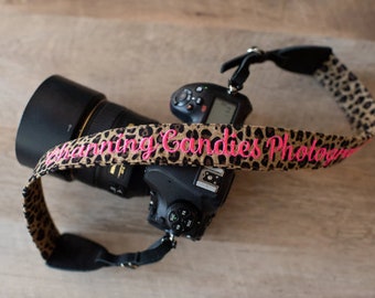 Leopard Camera Strap, Personalized Camera Strap, Leather Camera Strap, Monogramed Camera Strap, Embroidered Camera Strap
