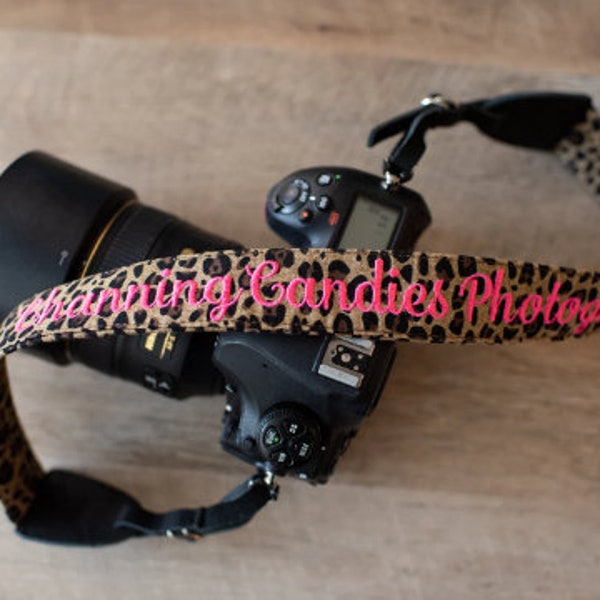 Leopard Camera Strap, Personalized Camera Strap, Leather Camera Strap, Monogramed Camera Strap, Embroidered Camera Strap