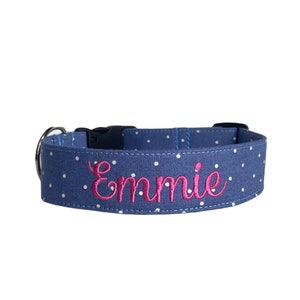 Dog Collar, Embroidered Dog Collar, Personalized Dog Collar, Floral Dog  Collar, Custom Dog Collar, Engraved Dog Collar, Blue Dog Collar 