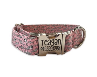 Engraved Dog Collar, Engraved Buckle Dog Collar, Personalized Dog Collar, Pink Shark Dog Collar, Pink Collar, Shark Collar, Beach Collar