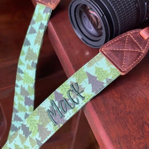Forest Camera Strap, Personalized Camera Strap, Leather Camera Strap, Monogramed Camera Strap, Embroidered Camera Strap
