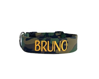 Camo Dog Collar, Camouflage Embroidered Dog Collar, Army Dog Collar, Personalized Dog Collar, Dog Collar, boy Dog Collar, Engraved Buckle