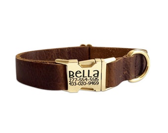 U.S. MADE Leather Engraved Dog Collar, Engraved Buckle Dog Collar, Personalized Dog Collar, Dog Collar, Collar, Leather Dog Collar