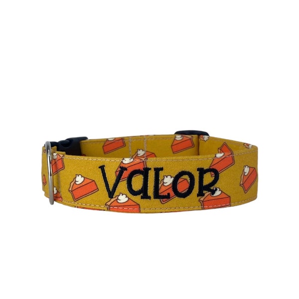 Pumpkin Pie Dog Collar, Thanksgiving Dog Collar, Embroidered Dog Collar, Engraved Dog Collar, Personalized Dog Collar, Custom Dog Collar