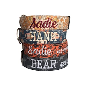 Fall Collar, Embroidered Dog Collar, Personalized Dog Collar, Bear Dog Collar, Custom Collar, Polka Dot Collar, Engraved Collar, Dog Collars