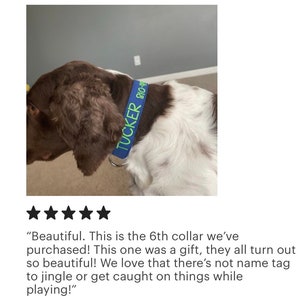 Add a pop of color to your pup’s look with a Duke & Fox® personalized dog collar! 💙 Handmade in Tennessee, this vibrant blue collar features your dog’s name beautifully embroidered in your choice of font and thread color for a truly custom design. Crafted for durability and comfort, it’s perfect for everyday adventures and special occasions. Choose from endless color combinations and upgrade with an engraved buckle for added safety and style — made just for your best friend!