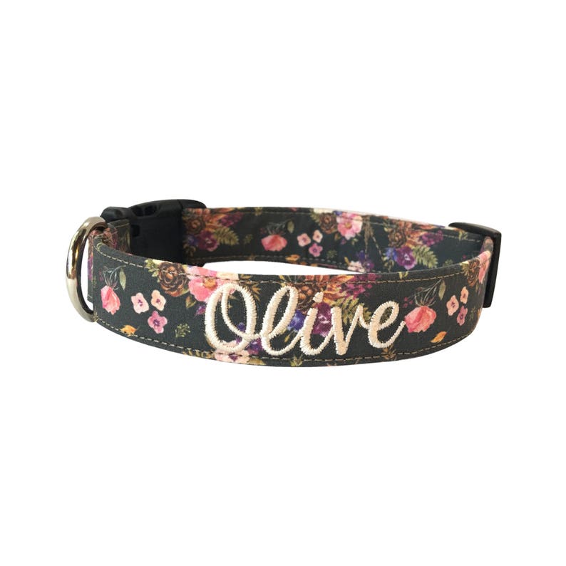 Fall Floral Dog Collar Embroidered Dog Collar Personalized Etsy