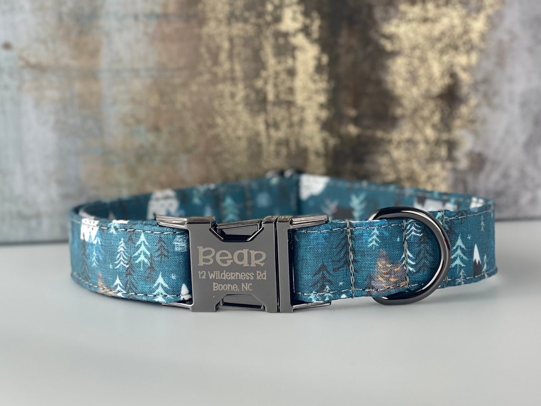 Mountain Dog Collar, Custom Dog Collar, Engraved Buckle Dog Collar