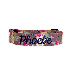 Fall Floral Dog Collar, Embroidered Dog Collar, Personalized Dog Collar, Custom Dog Collar, Collar, Engraved Collar, Flower dog collar