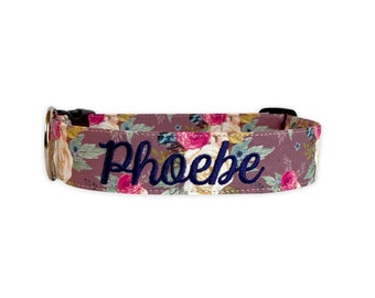 Fall Floral Dog Collar, Embroidered Dog Collar, Personalized Dog Collar, Custom Dog Collar, Collar, Engraved Collar, Flower dog collar