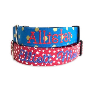 Personalized Dog Collar, Embroidered Dog Collar, 4th of July Dog Collar, Patriotic Dog Collar, Custom Dog Collar, Dog Identification, Tag