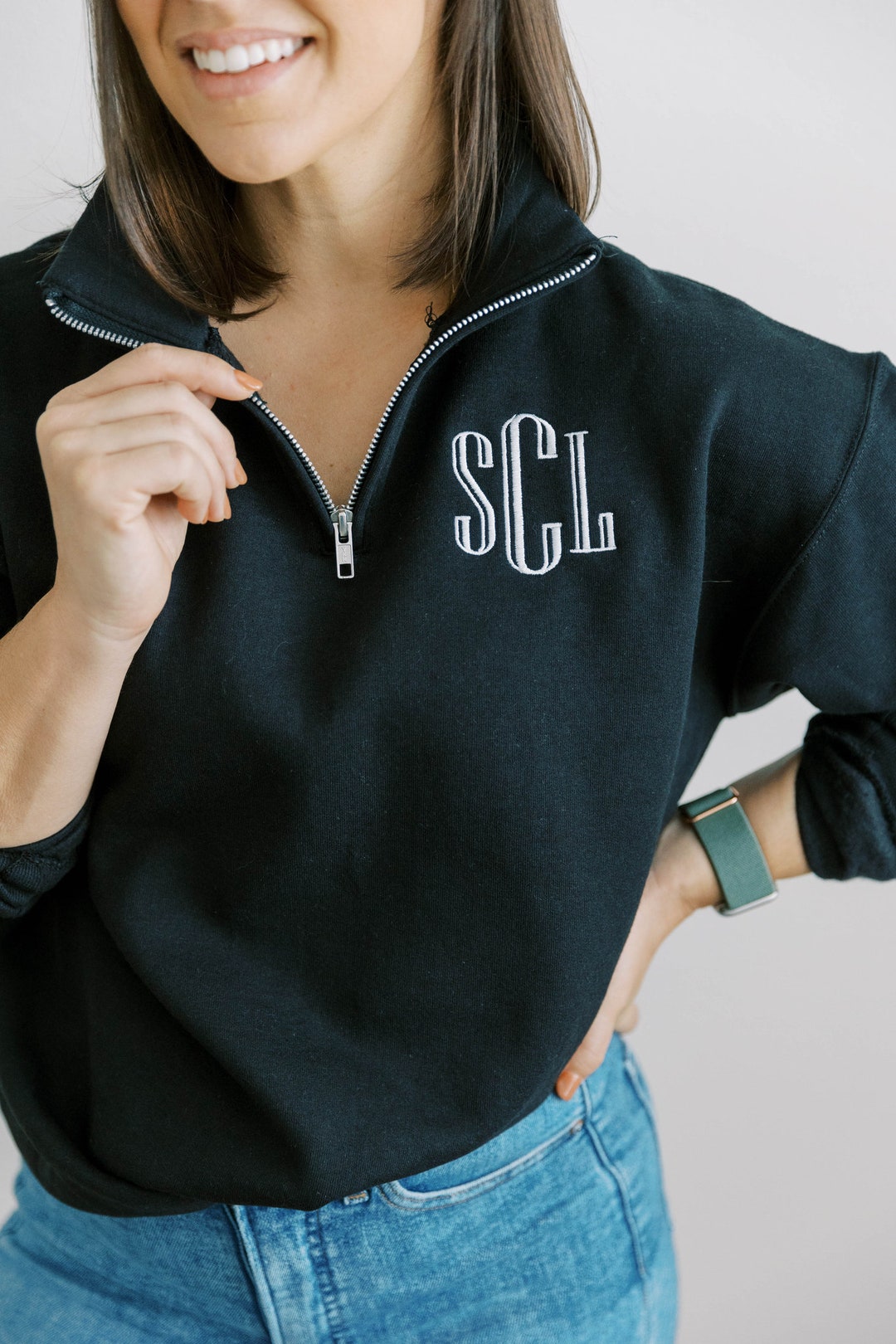 Custom Monogram Sweatshirt, Personalized Sweatshirt, Monogramed 3/4 Zip ...