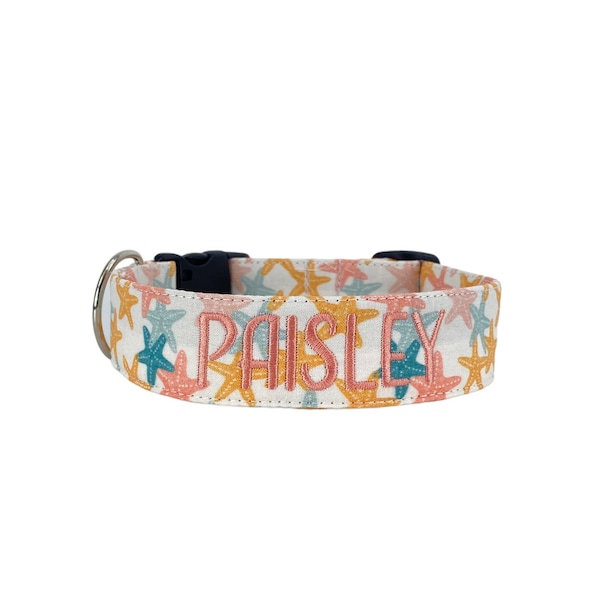Starfish Hundehalsband, gesticktes Hundehalsband, personalisiertes Hundehalsband, Sommerhundehalsband, Halsband, personalisiertes Hundehalsband, Halsband mit Gravur, Hundemarke