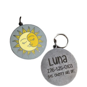 1.5&quot; Enamel Dog ID Tag, Sun Dog Tag, Moon Dog Tag, Personalized Dog Tag, Custom Dog Tag, Circle Dog Tag, Personalized Dog Collar Tag