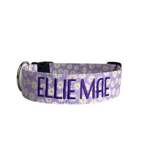 Purple Dog Collar, Embroidered Dog Collar, Personalized Dog Collar, Daisy Dog Collar, Custom Dog Collar, Engraved Buckle Dog Collar, Engrave