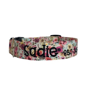 Spring Dog Collar, Embroidered Dog Collar, Personalized Dog Collar, Floral Dog Collar, Custom Dog Collar, Dog Collar with name and phone