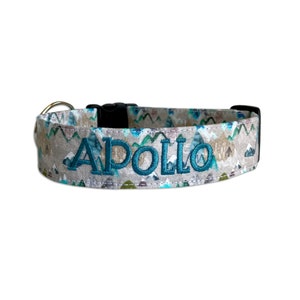 Mountain Dog Collar, Hiking Dog Collar, Embroidered Dog Collar, Personalized Dog Collar, Custom Dog Collar, Engraved Collar, Outdoor Collar
