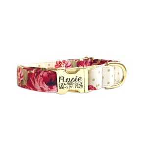 Rose Dog Collar, Engraved Buckle Dog Collar, Personalized Dog Collar, Floral Dog Collar, Custom Dog Collar, Custom Engraved Collar