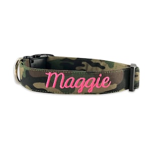 Camo Dog Collar, Camoflauge Embroidered Dog Collar, Personalized Gift, Personalized Dog Collar, Custom boy Dog Collar, Engraved Buckle