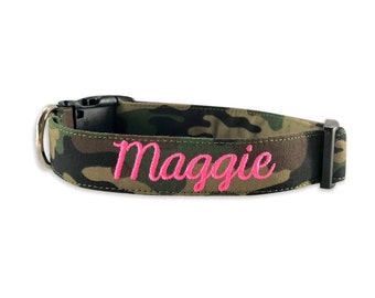 Camo Dog Collar, Camoflauge Embroidered Dog Collar, Army Dog Collar, Personalized Dog Collar, Custom boy Dog Collar, Engraved Buckle