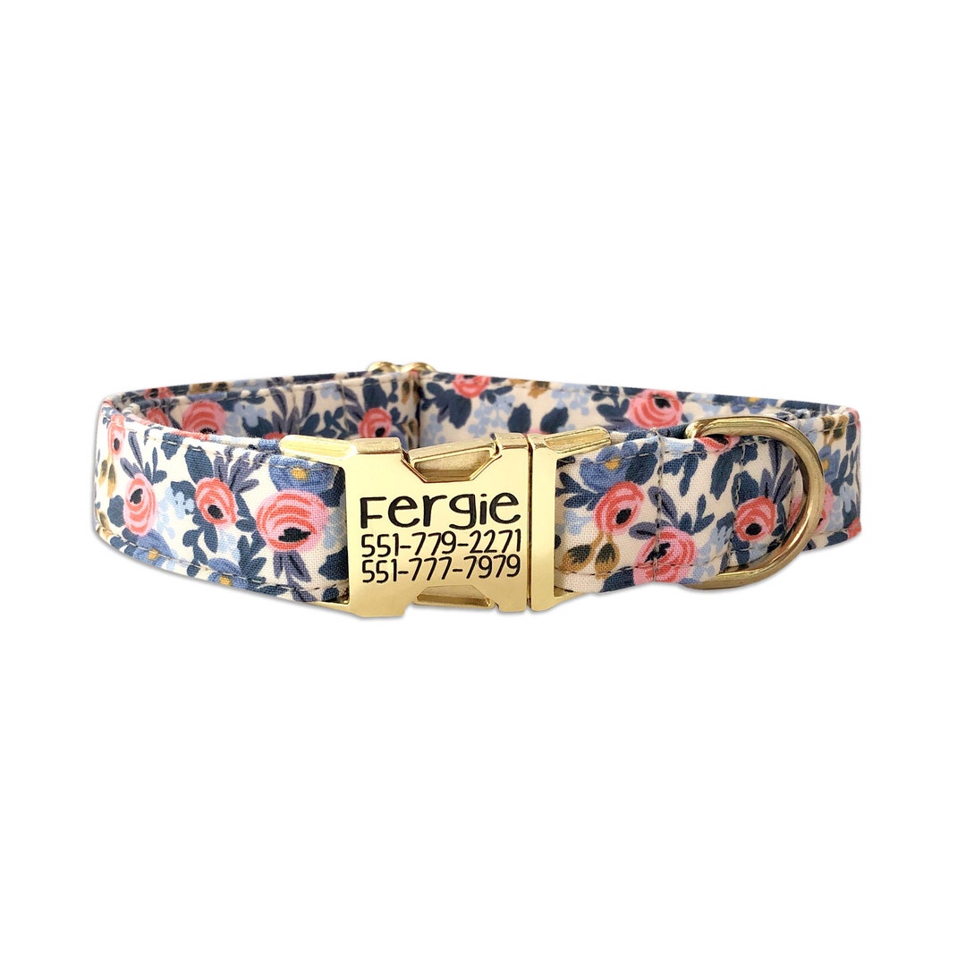 Floral Engraved Dog Collar, Engraved Buckle Dog Collar, Personalized