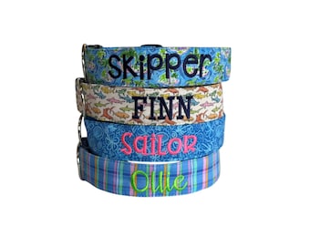 Beach Embroidered Dog Collar, Personalized Beach Dog Collar