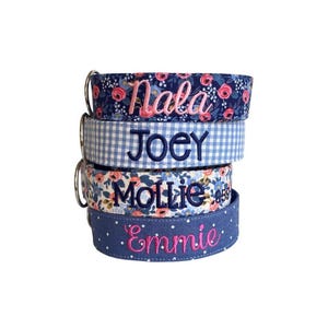 Embroidered Dog Collar, Personalized Dog Collar, Floral Dog Collar, Collar, Polka Dot Collar, Engraved Collar, Custom Dog Collars, Gingham image 1