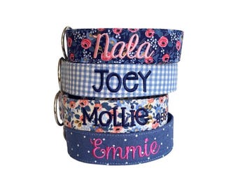 Embroidered Dog Collar, Personalized Dog Collar, Floral Dog Collar, Collar, Polka Dot Collar, Engraved Collar, Custom Dog Collars, Gingham