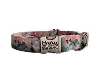 Mountain Engraved Dog Collar, laser Engraved Buckle Dog Collar, Personalized Dog Collar, Dog Collar, Hiking Collar, Pink Dog collar