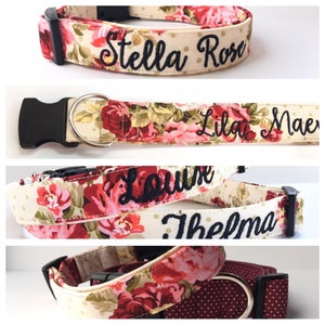 Dog Collar, Embroidered Dog Collar, Personalized Dog Collar, Floral Dog Collar, Collar, rose Collar, flower dog collar 画像 3