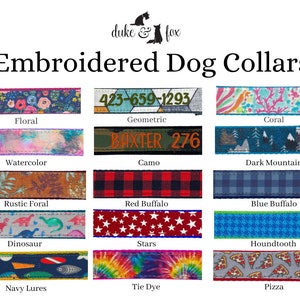 Dog Collar, Embroidered Dog Collar, Personalized Dog Collar, Floral Dog Collar, Custom Dog collar, Buffalo plaid collar, Engraved Collar