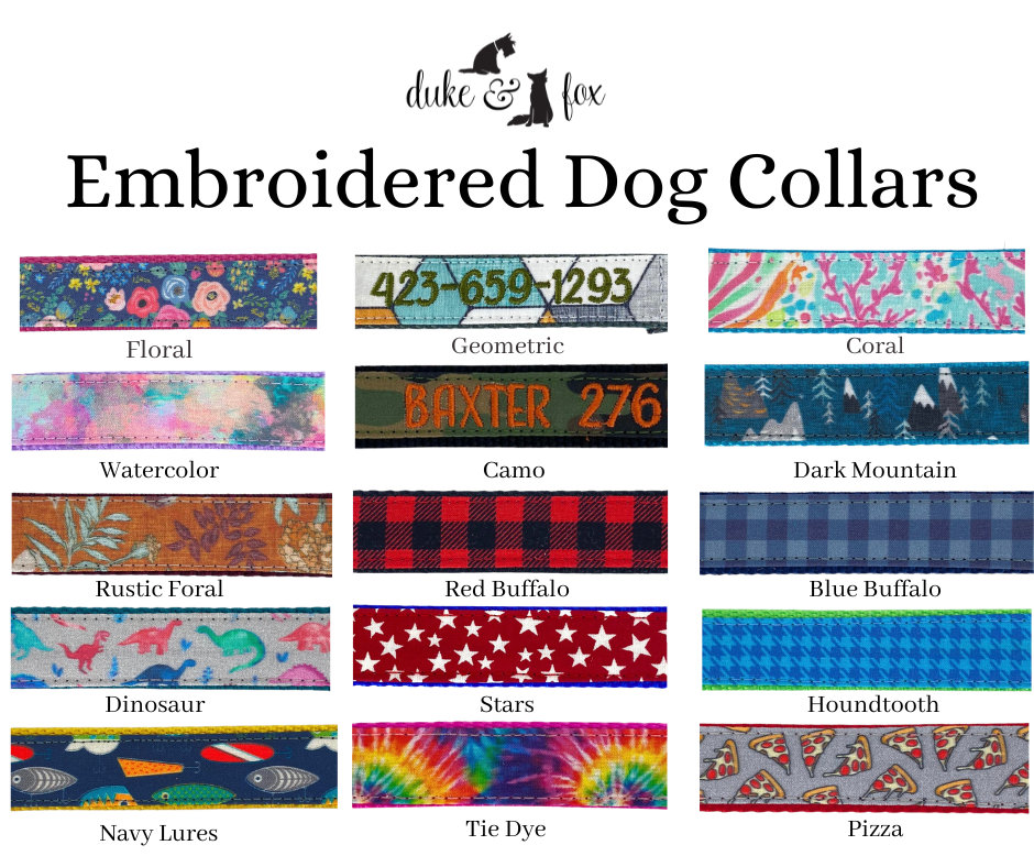 Dog Collar, Embroidered Dog Collar, Personalized Dog Collar, Floral Dog Collar, Custom Dog collar, Buffalo plaid collar, Engraved Collar
