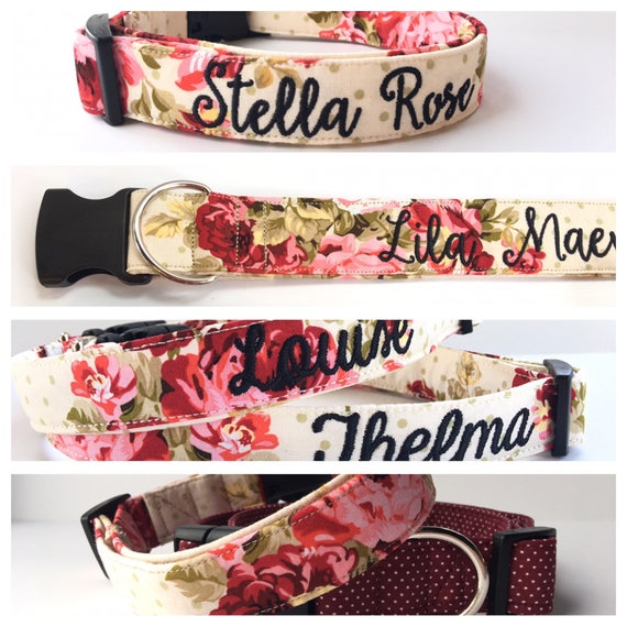 Dog Collar Embroidered Dog Collar Personalized Dog Collar Rose