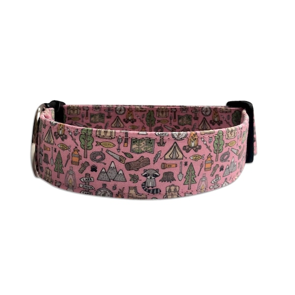 Camping Hundehalsband, Hundehalsband, gesticktes Hundehalsband, personalisiertes Hundehalsband, Waschbär Hundehalsband, Halsband, rosa Halsband