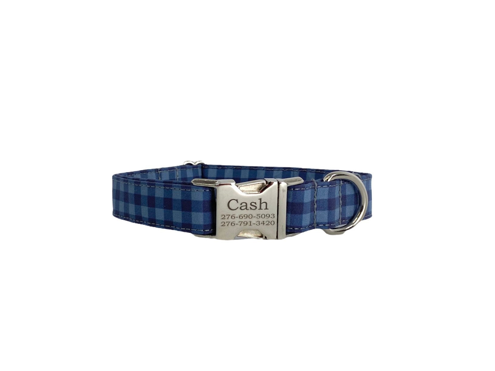 Blue Buffalo Plaid Dog Collar, Custom Dog Collar, Engraved Buckle Dog ...