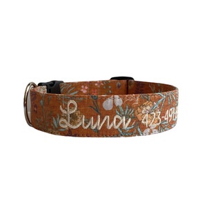 Fall Dog Collar, Floral Dog Collar, Embroidered Dog Collar, Engraved Dog Collar, Personalized Dog Collar, Custom Dog Collar, Rustic Floral