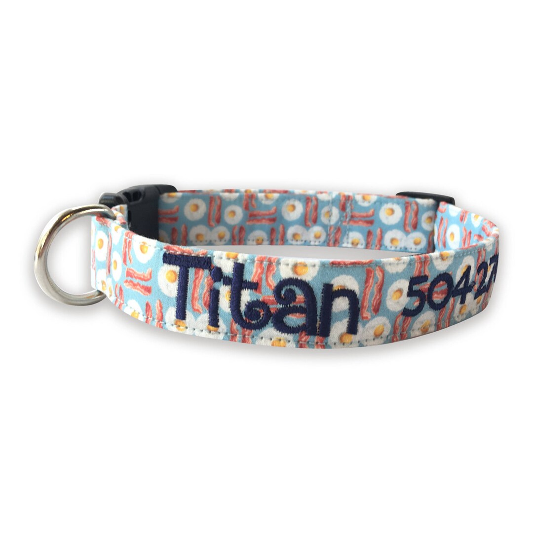 Bacon and Eggs Dog Collar, Embroidered Dog Collar, Personalized Dog