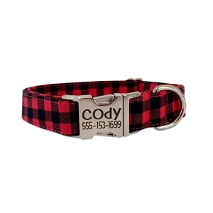 Buffalo Plaid Dog Collar, Engraved Buckle Dog Collar, Personalized Dog Collar, Tartan Dog Collar, Collar, Blue Collar, Green dog collar