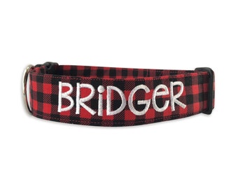 Buffalo Plaid Dog Collar, Personalized Collar, Embroidered Collar, Christmas Collar, Plaid Dog Collar, Christmas Plaid Dog, Custom Collar