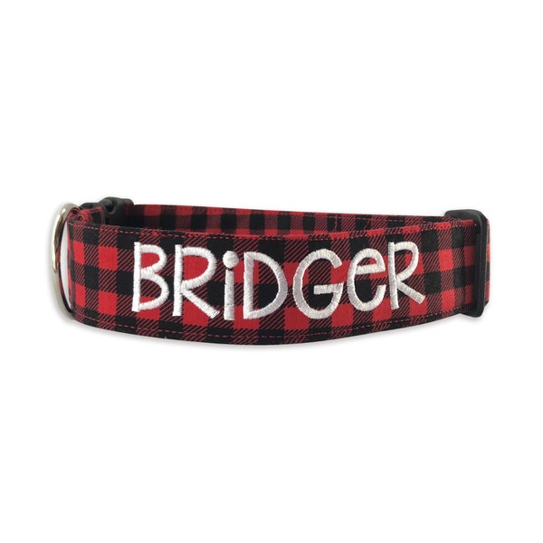 Buffalo Plaid Dog Collar, Personalized Collar, Embroidered Collar, Christmas Collar, Plaid Dog Collar, Christmas Plaid Dog, Custom Collar