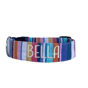 Stripe Dog Collar, Summer Collar, Girl Dog Collar, Embroidered Dog Collar, Engraved Dog Collar, Personalized Dog Collar, Custom Dog Collar