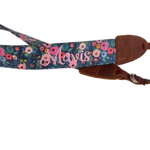 Floral Camera Strap, Personalized Camera Strap, Leather Camera Strap, Monogramed Camera Strap, Embroidered Camera Strap