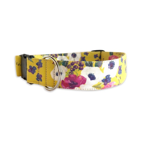 Yellow Floral Collar Embroidered Dog Collar Personalized Dog Etsy
